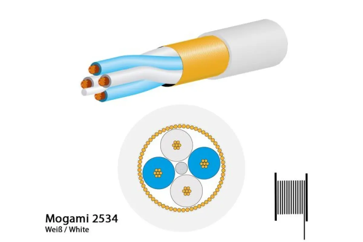 Mogami 2534 Mikrofonkabel, Neglex Quad, Ø 6,0 mm, weiss, 200m Spule