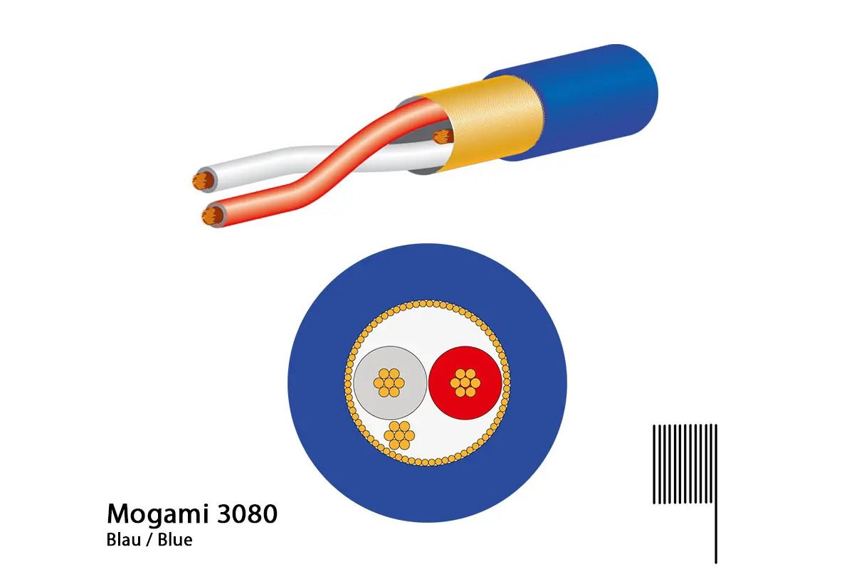 Mogami 3080 Digitalkabel, AES/EBU, 110 Ohm, Ø 5.0 mm, blau, 100m Rolle