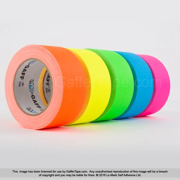 Pro Gaff / Cloth Tape Fluorescent Green, Orange, Pink, Yellow, Blue 48mm x 25yds