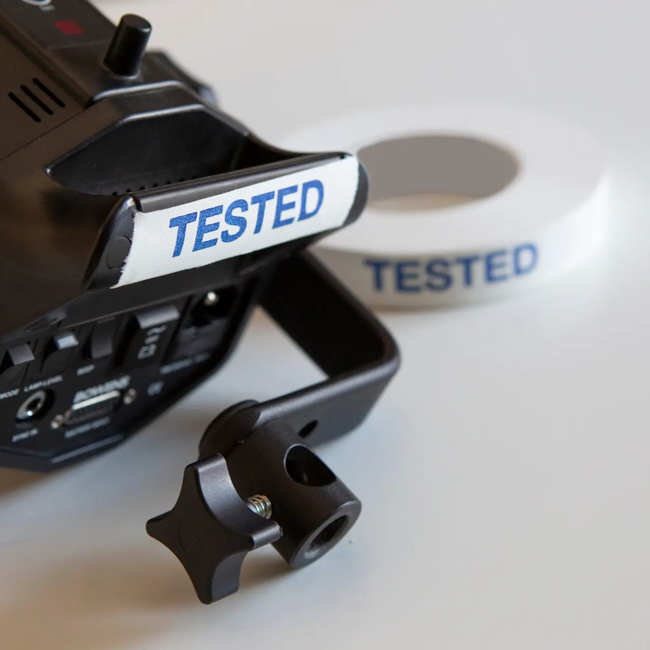 Le Mark Printed ‘TESTED’ Gaffer Tape White, printed blue Tested 22mm x 45m