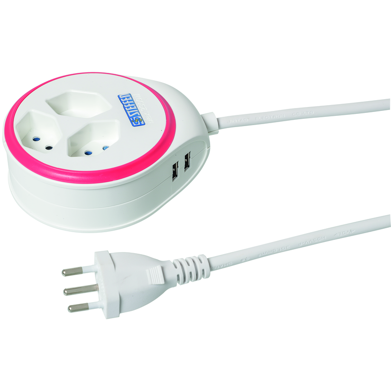 STEFFEN Steckdosenleiste DISC 3xT13 + 2xUSB-A 1.5m mit Schalter ws/rt