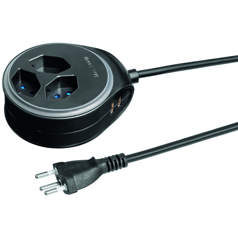 STEFFEN Steckdosenleiste DISC 3xT13 + 2xUSB-A 1.5m mit Schalter sw/si
