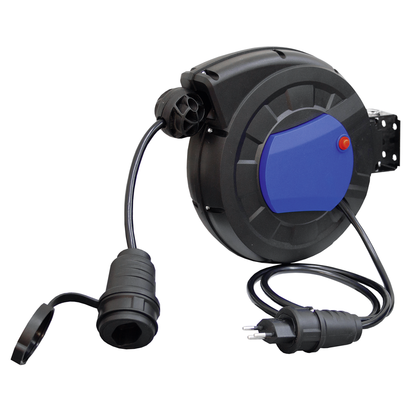 STEFFEN Kunststoff Kabelrückzugrolle 1xT13 Td 3x1.5mm2 5m mit Stecker T12 1m sw/bl