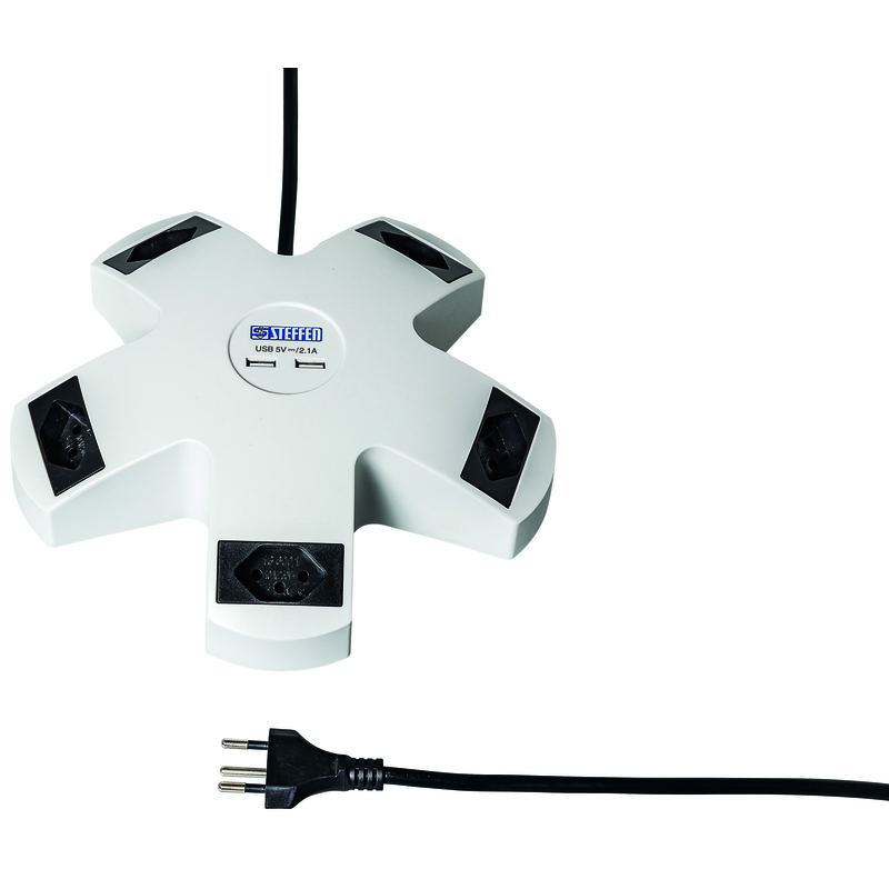 STEFFEN Steckdosenleiste STAR 5xT13 + 2xUSB-A 3m gr/sw